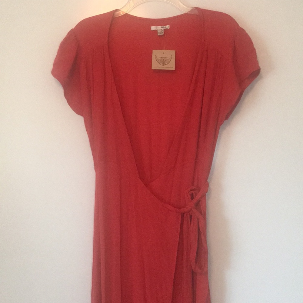 Amuse Society red crinkle wrap maxi dress